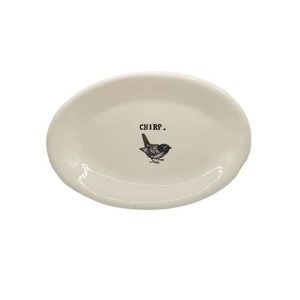 Rae Dunn Magenta M Stamp Chirp Oval 7" Appetizer Dessert Plate Trinket Dish